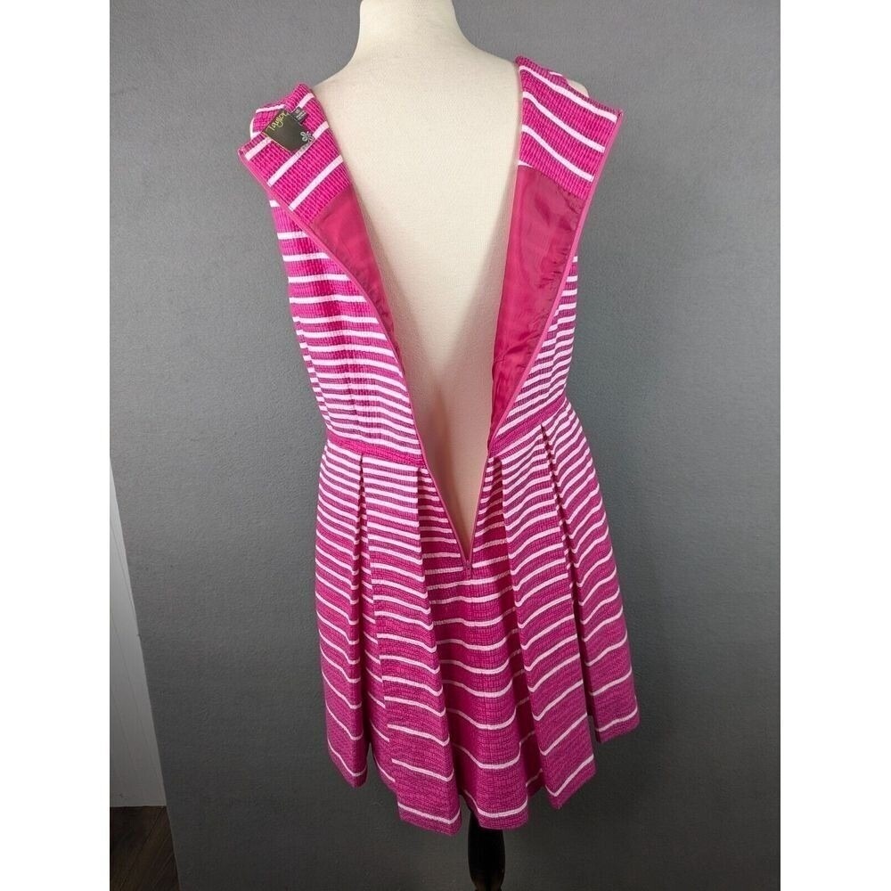 Taylor Dress Womens Size 10 Fit & Flare Pleated Pink Wht Striped Coastal Cool - Picture 10 of 16